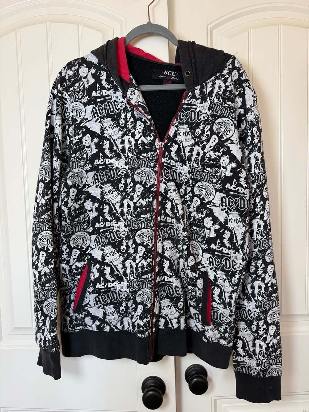 2XL AC/DC All Over Print Zip-Up Hoodie VINTAGE Y2K